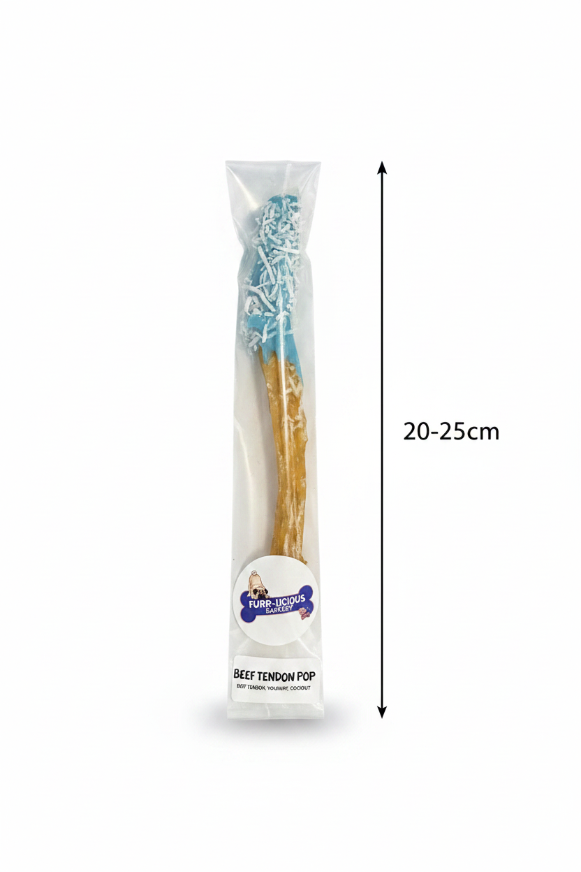 Blue Beef Tendon Pop - White Background with Measurement