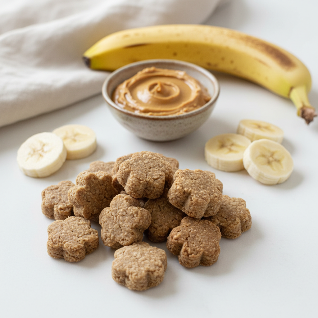 Dog biscuits with peanut butter and banana ingredients